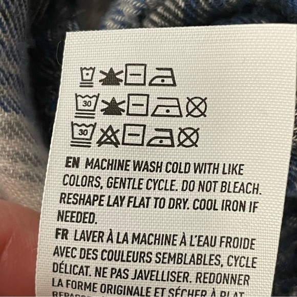 American Eagle Plaid Flannel Button-Down Shirt – Blue/Black/White, XS - Picture 8 of 10